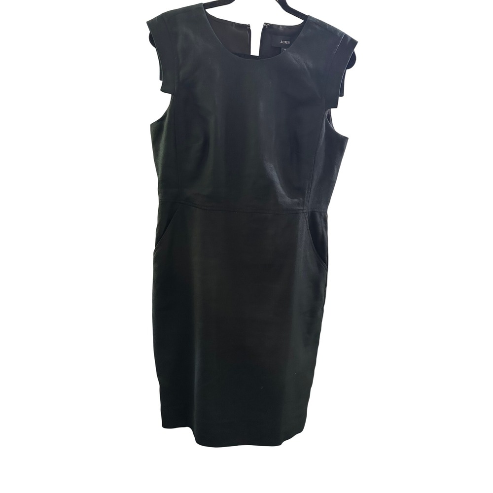 J.Crew Black Linen Blend Cap Sleeve Sheath Dress‎ with Pockets Size 12